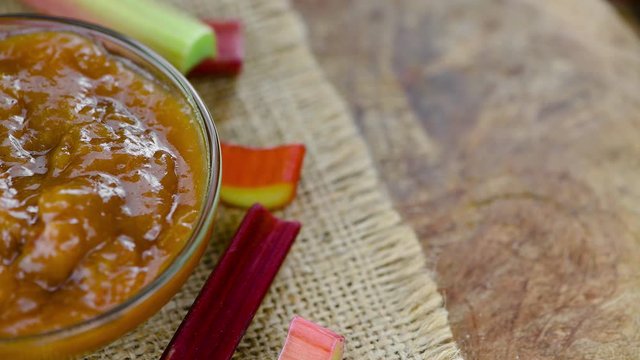 Homemade Rhubarb Jam on a rotating plate (seamless loopable)