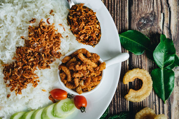 Roasted chili paste on a plate Taken with the assembly And vegetable side dishes Shot on a wooden floor backdrop
