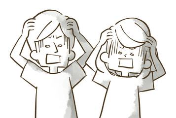 ショックを受ける男女-夫婦・カップル-水彩