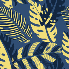 Fototapeta premium Monstera leaf pattern in blue color in vector