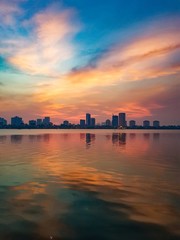 Fototapeta na wymiar Beautiful sunset in West Lake Hanoi, Vietnam