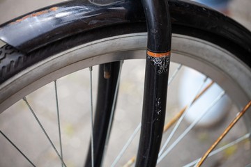 closeup of bicycle wheel