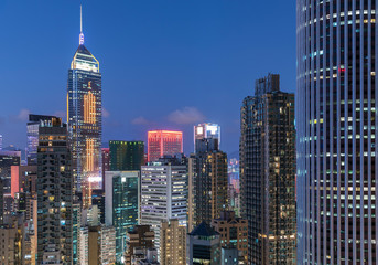 Fototapeta na wymiar Skyline of downtown of Hong Kong city at dusk