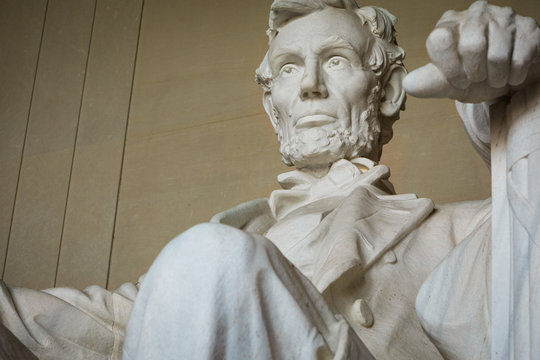 Washington DC, USA - 22 Dec 2019: Inside the Abraham Lincoln Memorial; Close-up of the Statue