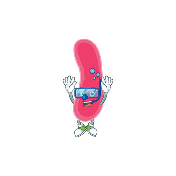cartoon drawing concept of fusobacteria wearing cool Diving glasses ready to swim