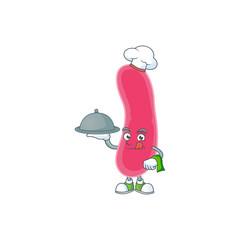 A fusobacteria chef cartoon mascot design with hat and tray