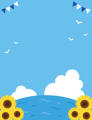 夏背景　海　ひまわり　風景　縦
