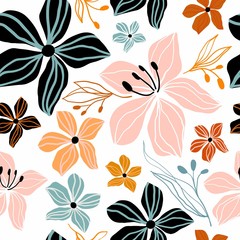 Floral  seamless pattern with decorative cut out shapes, trendy design
