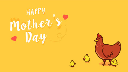 Chicken mama embracing baby chick in eggs. Happy mother's day cartoon vector illustration