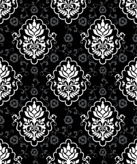 black and white floral retro pattern antique style acanthus foliage swirl decorative design element Ideal for printing on fabric or paper for wallpapers
