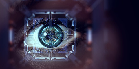 Close up of woman eye in process of scanning