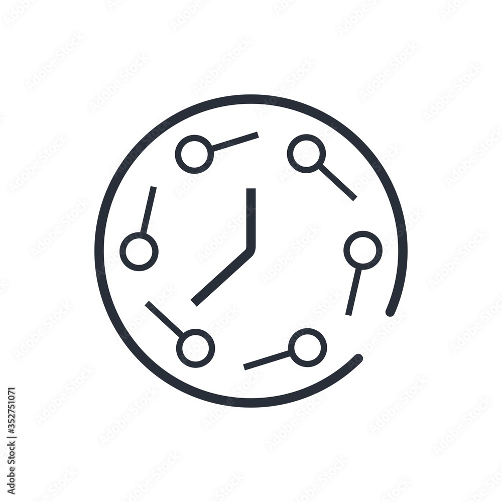 Poster clock and electronic clem. automatic electronic process control. vector linear icon isolated on whit