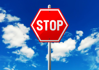 抽象的なデザインの一時停止の道路標識と青空