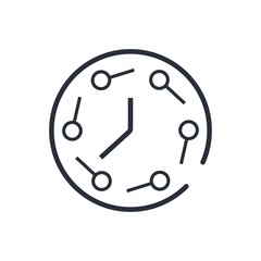 Clock and electronic clem. Automatic electronic process control. Vector linear icon isolated on white background.