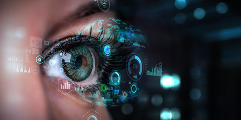 Close up of woman eye in process of scanning