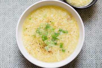 A Delicious Bowl of Egg Drop Soup Served in a White Large Bowl. 