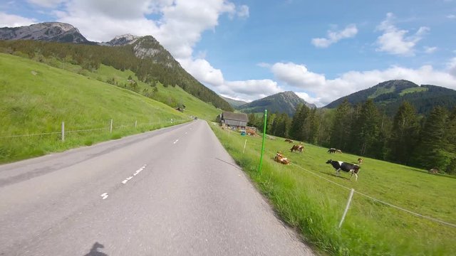 Riding through the beautiful landscapes of the countryside of Switzerland, heading to the Col des Mosses, 24 May 2020. 