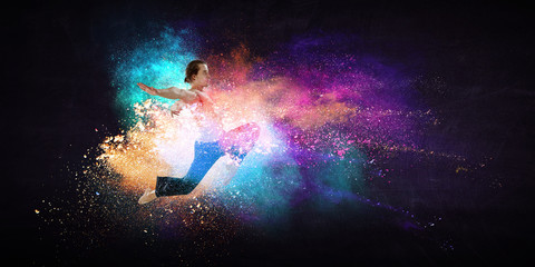 Male dancer against colourful background