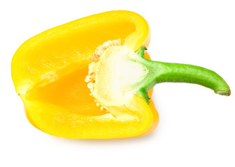 cut slices of yellow sweet bell pepper isolated on white background