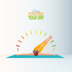 Stay at home and do yoga at home concept banner for International Yoga Day. Woman exercising at home or living room and practicing yoga. Boost your energy banner. Flat Character Vector Illustration.