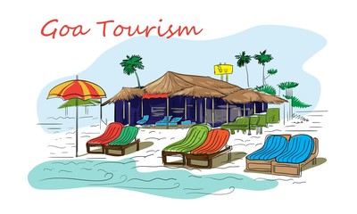Goa tourism beach landscape illustration vector - obrazy, fototapety, plakaty