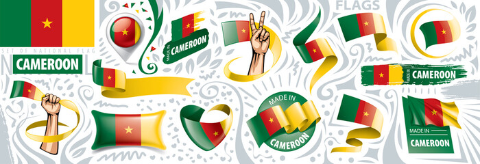 Vector set of the national flag of Cameroon in various creative designs