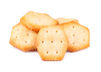 Stack round cracker isolated on white background. Dry cracker cookies isolated. Salty snacks...