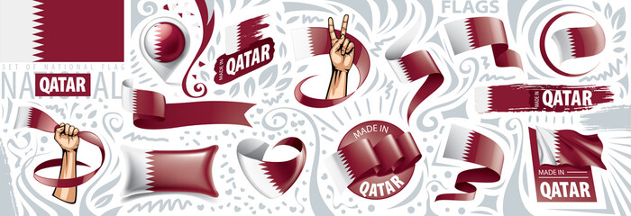 Vector set of the national flag of Qatar in various creative designs