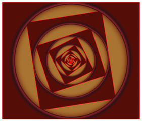 Brown and orange background with spiral rectangles.