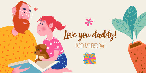 Happy father's day. Vector illustration, banner, greeting card.