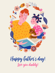 Happy father's day. Vector illustration, greeting card.