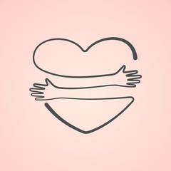 Heart with hand embrace. Vector illustration