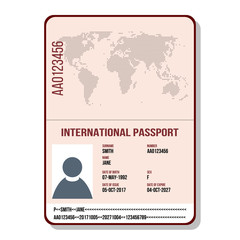 opened blank international passport isolated on white background