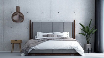 Modern tropical bedroom interior design and concrete  wall texture background pattern