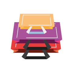 shopping bags stacked on white background