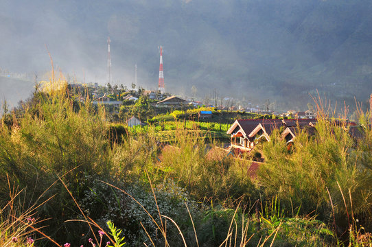 very beautiful natural scenery in the tourist area of BROMO - TENGGER, with a volcano that is well known throughout the world, namely BROMO MOUNTAIN