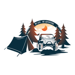 Adventure car camping in the forest