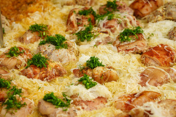 Many pork knuckle in big pot.