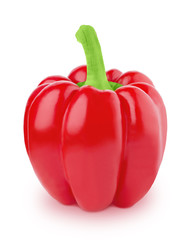 Fresh whole red Bell pepper isolated on a white background.