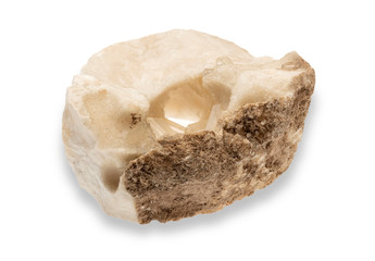 .Variety crystalline mineral plaster on white background