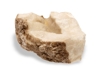 .Variety crystalline mineral plaster on white background