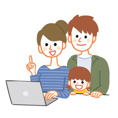 Illustration of a family collecting information while looking at a computer