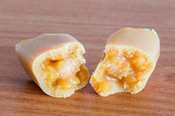 View on Krowki literally meaning little cows, Polish fudge, semi-soft milk toffee candies.