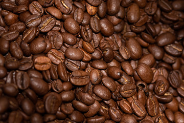 Roasted coffee beans close up