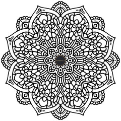 Mandala, tracery round boho doodle. Ethnic ornament, sketched symmetry. Folk, meditation design. Curved shape, isolated on white. Black and white art. Vector