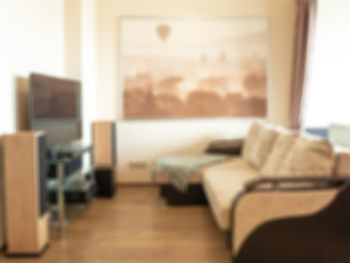 blurred living room background, sofa, tv, picture, acoustics.