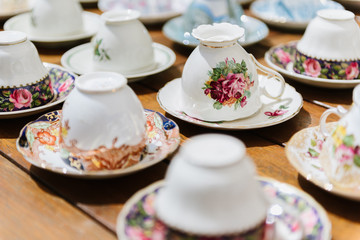 Various retro/vintage teacups and saucer sets