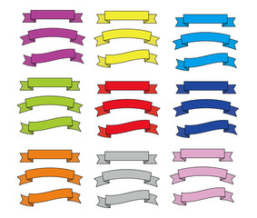 カラフルなリボンのイラストセット　黒い主線入り