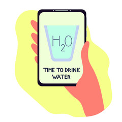 Text time to drink water, mobile app. Healthy and sport lifestyle . The recommended dose of water every day. Flat vector illustration.