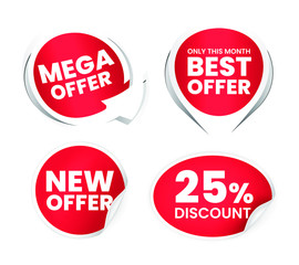 Collection of High Quality Realistic Red Labels on White Background . Isolated Vector Elements
